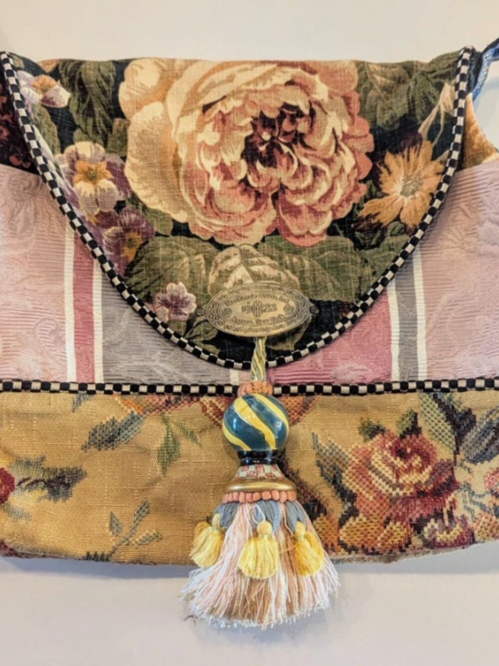MacKenzie Childs Limited Edition Large Rose Floral Tapestry Tote Bag Purse NEW